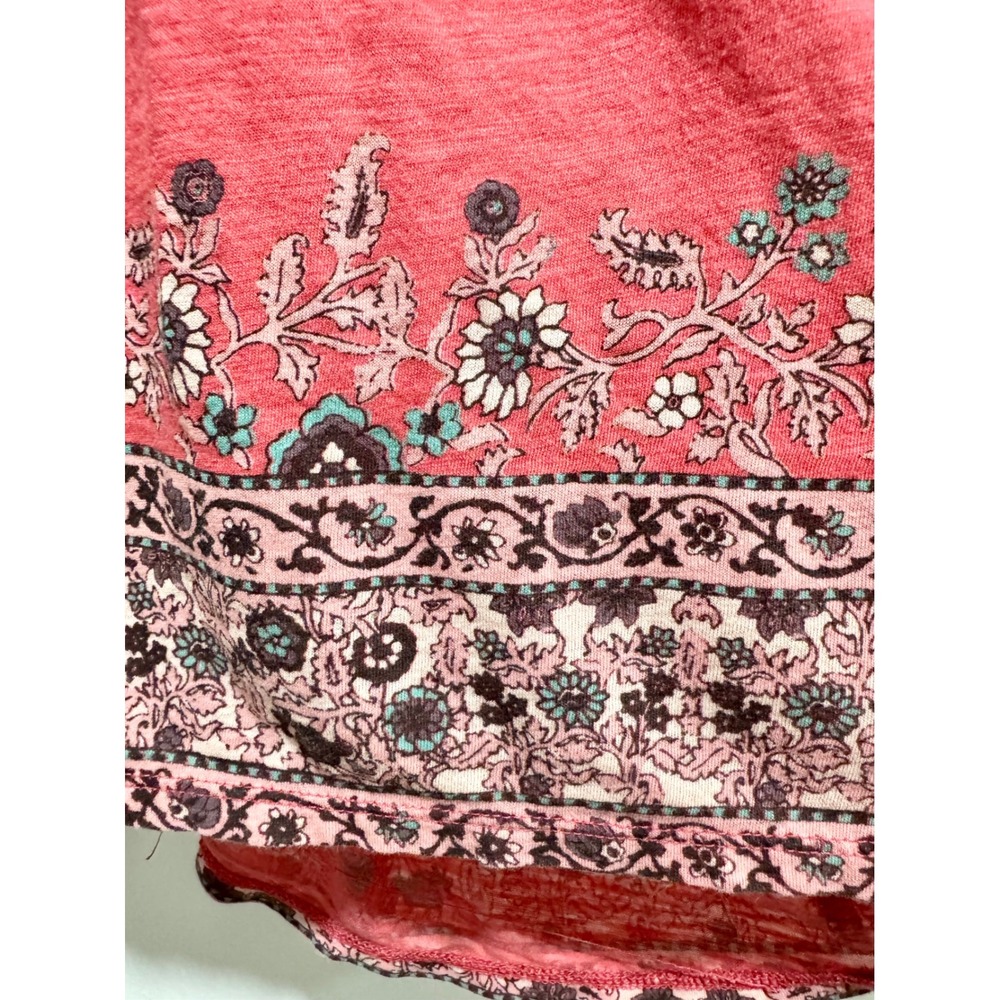 Lucky Brand Womens Pink Floral Border Print Peasant Blouse Long Sleeve Top L - Picture 3 of 7